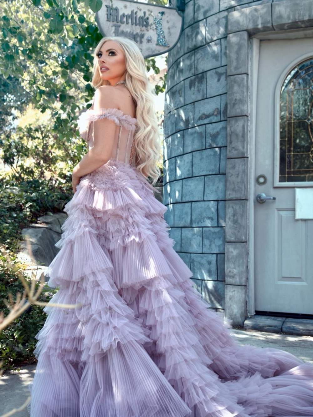Andre and Leo Lavender Ruffled Tulle Gown with Corset Bodice - Picture 6 of 12